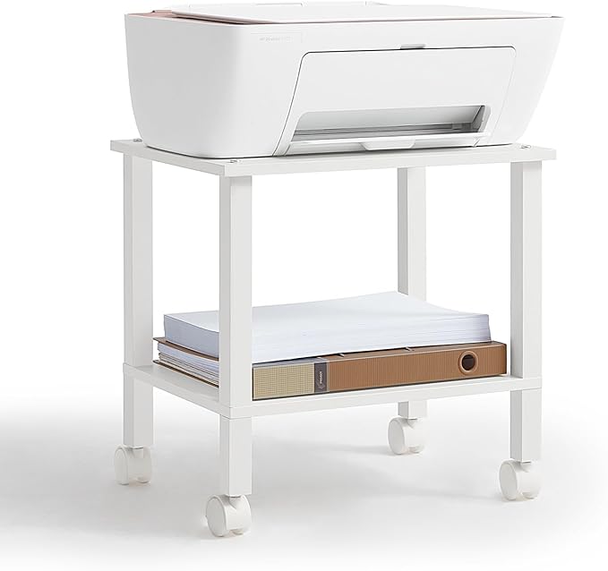 YUFAM 2 Tier Printer Stand with Storage,Under Desk Shelf Printer Table,Small Printer Stand with Wheels,Rolling Printer Cart for Office