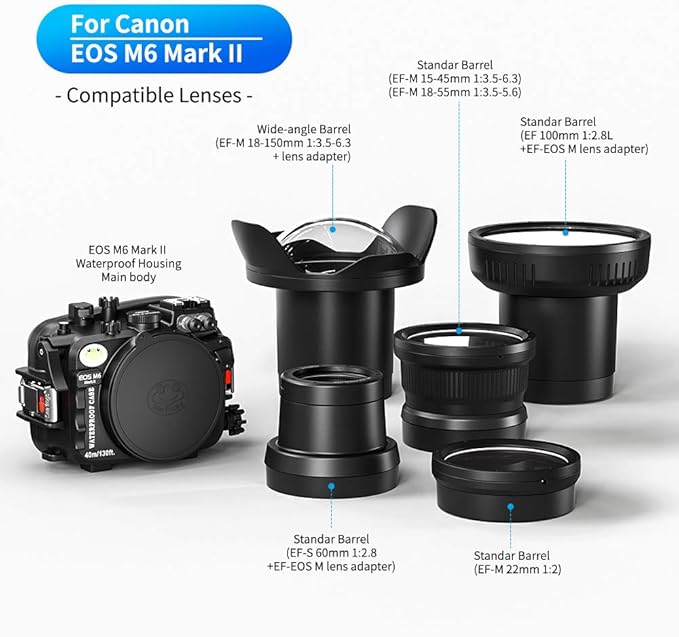 Sea frogs Underwater Camera Case Compatible with Canon EOS M6 Mark II 15-45MM 18-55MM IPX8 40m/130ft Maximum Diving Depth Waterproof Camera Housing for Diving, Surfing, Rowing, Skiing