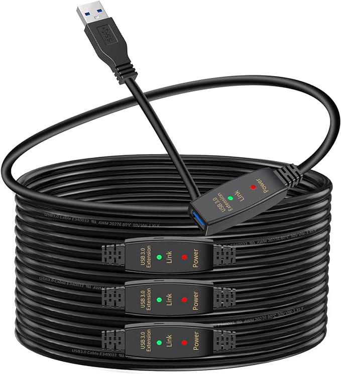 LDKCOK 60ft Active USB 3.0 Extension Cable, USB Type A Male to Female Extender Cord with 2 Signal Booster Chips & Micro USB Power Port, 5Gbps High Speed Repeater for Oculus VR, Webcam, Xbox, Printer