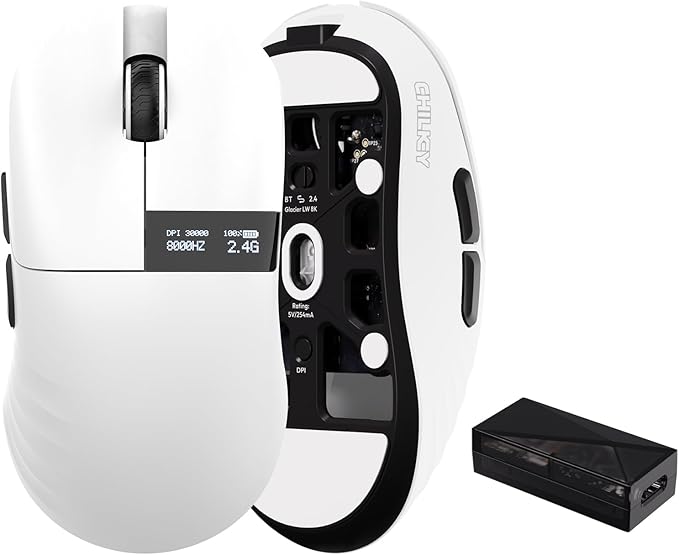 OOCTPK Chilkey Wireless Mouse, Glacier LW 8K M Gaming Mouse with OLED Screen, 8K Polling Rate, 30000 DPI Optical Tracking, 750 IPS, Bluetooth 5.2/2.4G/USB-C, 49g Super Lightweight, 100 Million Clicks
