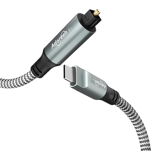 Adoreen Unidirectional USB C to Toslink Digital Optical Audio Cable 6 Ft, USB 2.0 Male to SPDIF Port Male Fiber Optic Adapter, Braided for TV/Soundbar, Sony PS5, Speaker-Not Toslink to USB