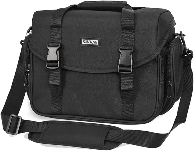 CADeN Camera Bag Case Shoulder Messenger Bag with Tripod Holder Compatible for Nikon, Canon, Sony, DSLR SLR Mirrorless Cameras Waterproof (Black