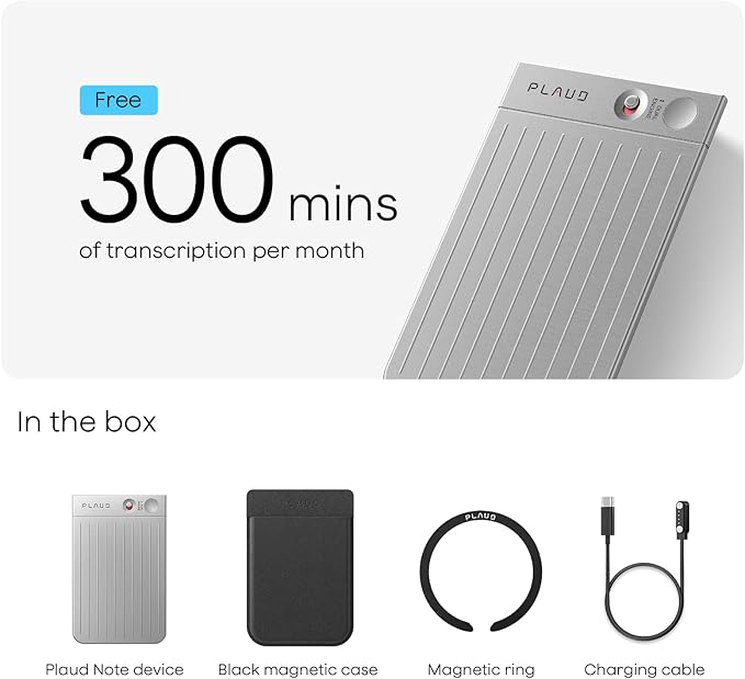 Plaud Note AI Voice Recorder, Voice Recorder w/Case, App Control, Transcribe & Summarize with AI Technology, Support 112 Languages, 64GB Memory, Audio Recorder for Lectures, Meetings, Calls, Silver