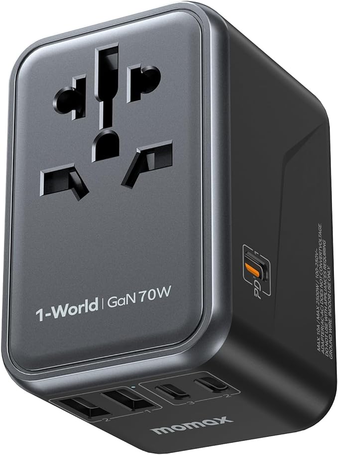 MOMAX 70W GaN Universal Travel Adapter, All-in-One Travel Charging