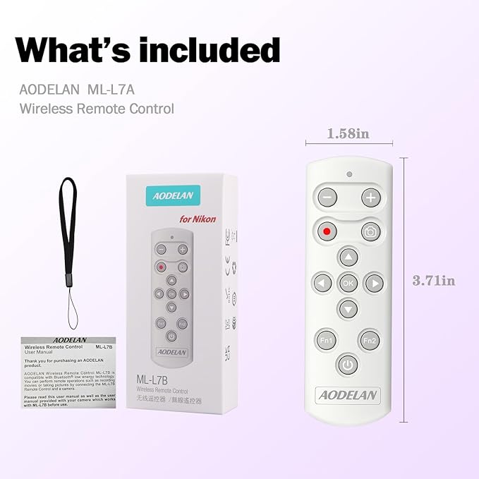 AODELAN Camera Remote Control Wireless Shutter Release for Nikon COOLPIX P1000 P950 B600 A1000 Z50 Z30 Z fc Z6 II Z7 II,Replaces Nikon ML-L7