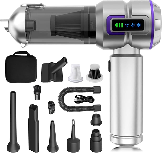 KedeeSparkle Car Vacuum Cleaner Cordless, 22000PA High Power Portable Handheld Vacuum & Compressed Air Duster, Mini Vacuum with LED Display, 3 Modes Brushless Motor for Car, Home, Office, Camping