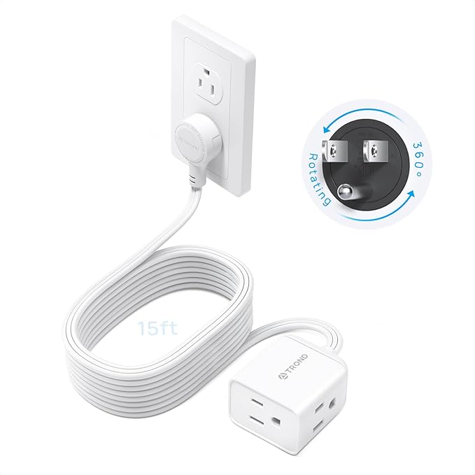 TROND Rotating Flat Plug Extension Cord Surge Protector 1.5ft, 3 AC