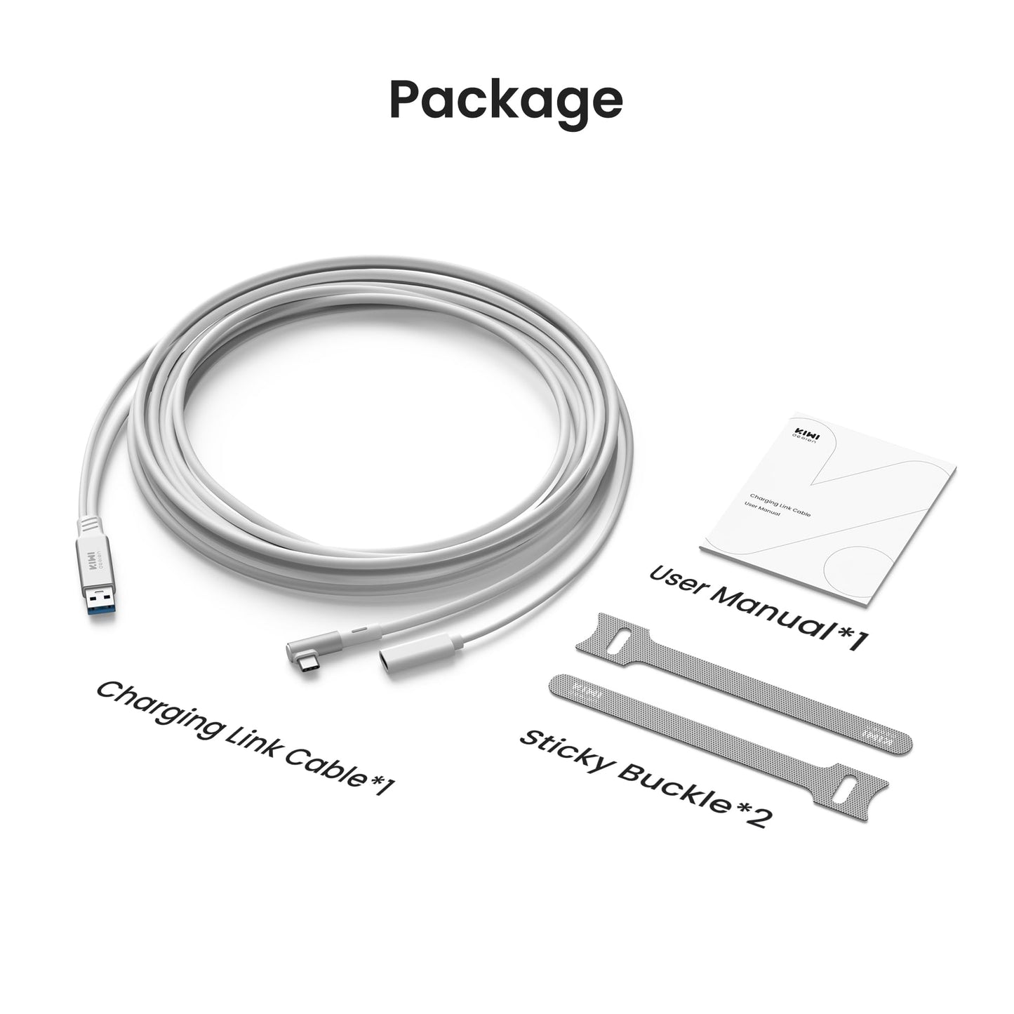 KIWI design Link Cable with Charging 16FT, USB 3.0 to USB C, White