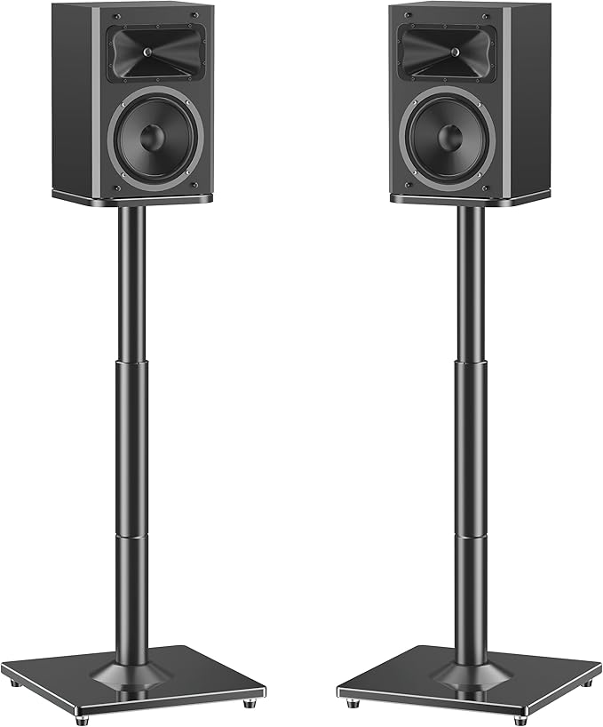 MOUNTUP Universal Speaker Stands Pair, 28.3" to 37.4" Height Adjustable Floor Speaker Stands, Holds Bookshelf & Large Satellite Studio Speakers, Cable Concealing, 22LBS Capacity, 9.8" Plate