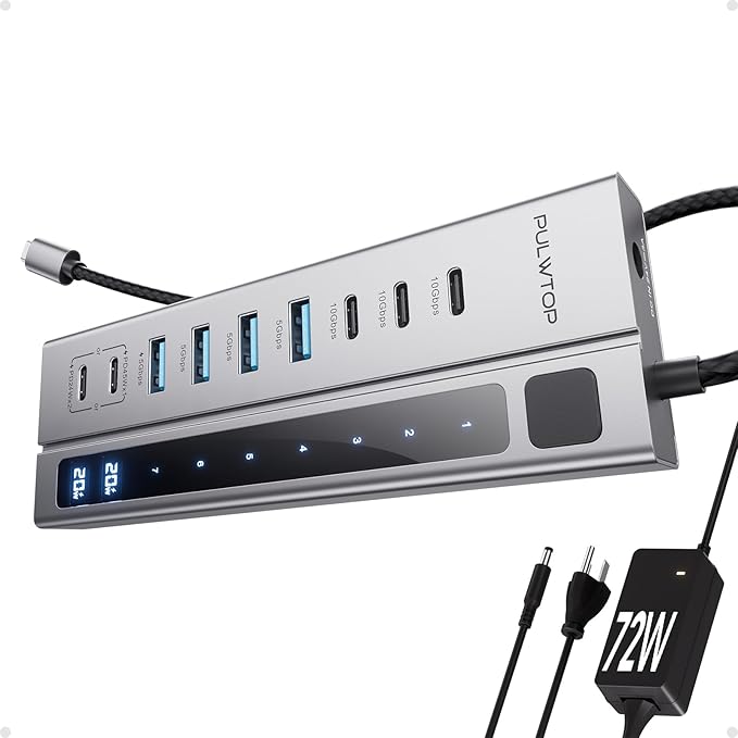 Powered USB C Hub 11-in-1 USB Hub with 2 * 24/45W Type-C PD Charging Ports