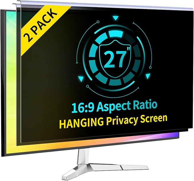 DEJIMAX 27 Inch Computer Privacy Screen for 16:9 Computer Monitor, Anti-Blue Light Monitor Privacy Screen Filter, Anti-UV Computer Shield, Hanging Type