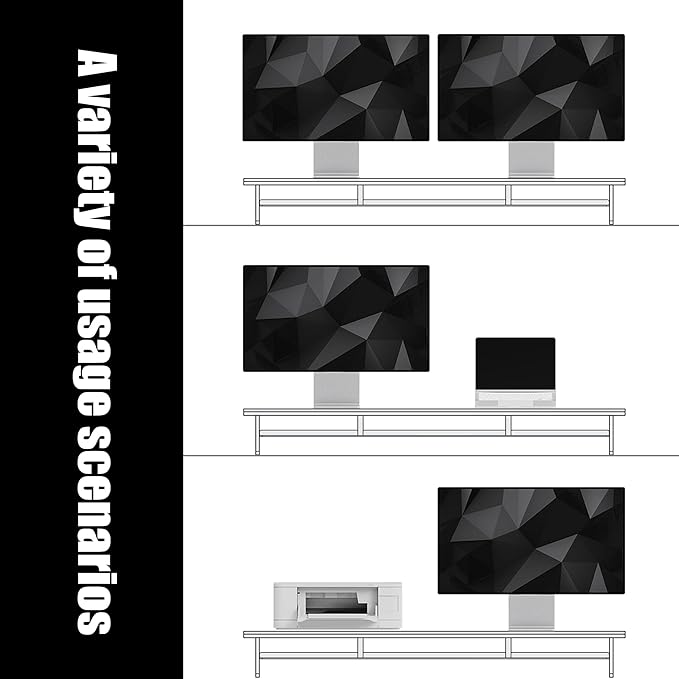 Dual‑Tier Monitor Stand for Modern Desk Setup – Minimalist Wooden and Metal Riser Shelf with Transparent Acrylic Feet for Dual Monitors, Laptops, Home Office Aesthetic,White