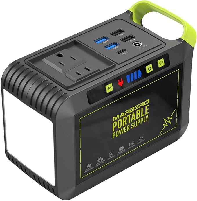 MARBERO 200W Portable Power Station 148Wh Camping Solar Generator Laptop Power Bank with AC Outlet 110V, DC, USB QC3.0, LED Flashlights for CPAP Home Outdoor Trip Emergency Backup