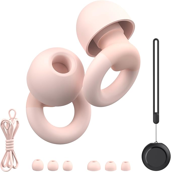 JUSTRVN Earplugs for Sleeping,Noise Reduction Soft Silicone Ear plugs with 7 Pairs Ear tips&One Connection Cord,Hearing Protection Reusable Earplugs for Sleeping,Concert,Work&Sound Reduction 25dB-30db