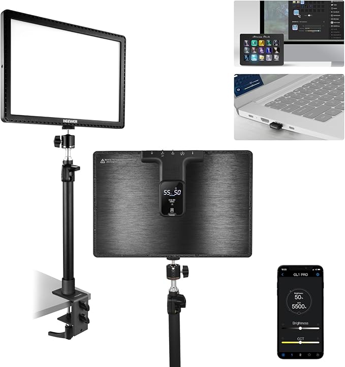 NEEWER GL1C RGB 15.5" Key Light, 48W Edge Lit Soft LED Video Panel Streaming Gaming Lighting with 2.4G PC/Mac iOS/Android APP/WiFi/Stream Deck Control, Touch Bar, 2900K-7000K, Music Sync, 18 Scenes