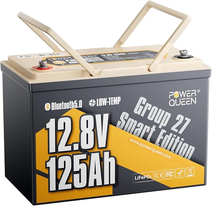 Power Queen 12V 100Ah LiFePO4 Battery, Group 24 Lithium Battery, 15000+ Deep Cycles Battery with BMS Protection for Trolling Motor, RV Trailer, Camper Van, Motorhome, Solar