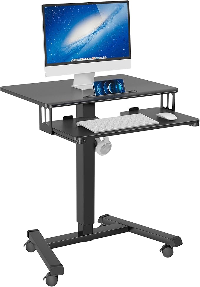 BONTEC Mobile Standing Desk with Keyboard Tray, Mobile Podium on Wheels