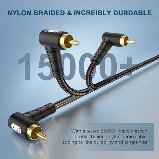 EMK 90 Degree RCA Subwoofer Cable 24K Gold-Plated Connector Nylon Braided Double Shielded – Support Digital & Analog Signals for Amplifier, Home Theater, Hi-Fi System,Subwoofer Black/6.6ft/2m