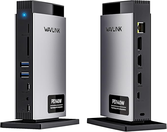 WAVLINK Laptop Docking Station 3 Monitors(Max Resolution: Single 8K or Triple 4K), 11-in-1 USB C Docking Station with 125W PD3.1 Pass-Through & Power Adapter, HDMI + 2* DP, for MacBook M1–M4 & Windows