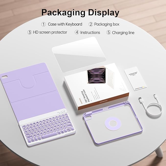 for iPad 11th 10th Generation Case with Keyboard, Magnetic 720° Rotatable Cover Detachable Wireless Bluetooth Backlit Keyboard with Pencil Holder for iPad 11 inch A16 2025 & 10.9 inch 2022 -Purple
