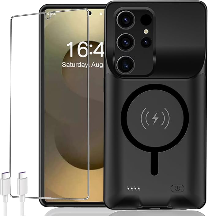 Battery Case for Galaxy S25 Plus,Upgraded 12000mAh Rechargeable Portable Extended Battery Pack Supported Qi Wireless Charging Case Compatible with Galaxy S25 Plus(6.7 inches) Charging Case-Black