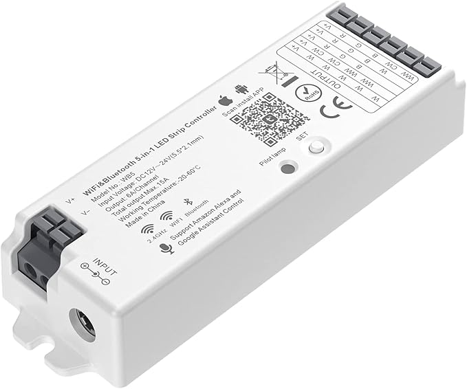 BTF-LIGHTING C01W WiFi Controller for 2pin Single Color (+V -V) LED Strip