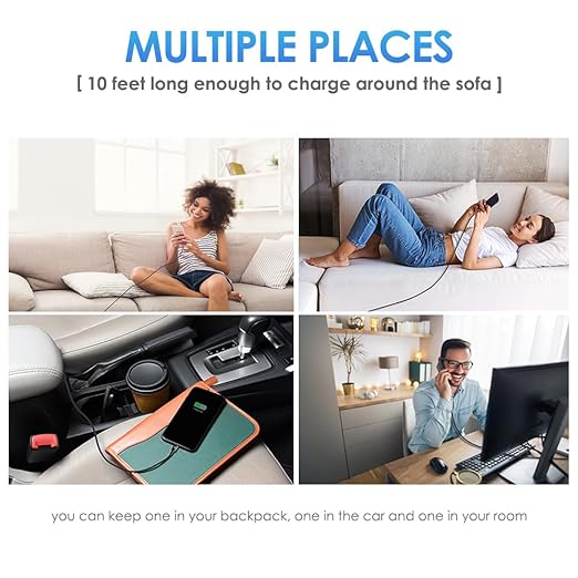 USB to Lightning Cable, Long iPhone Charger Fast Charging Cord 10FT, 3 Pack