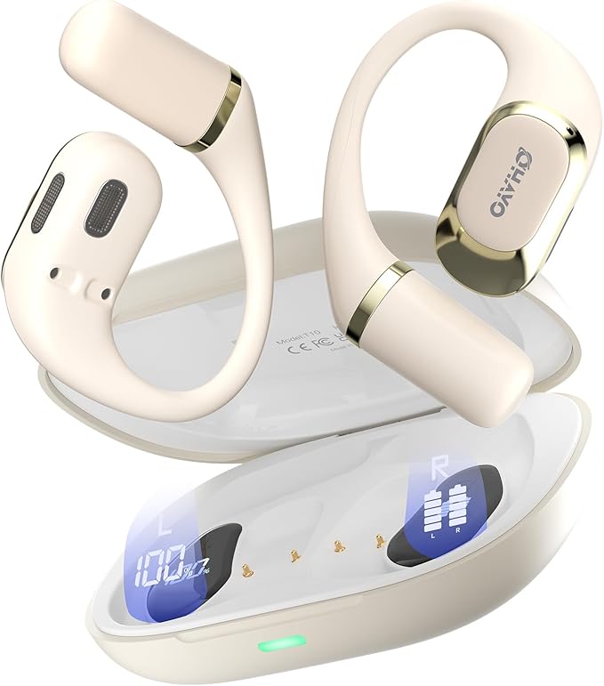 OHAYO Open Ear Headphones,Earbuds with Ergonomic Earhook,Bluetooth Headphones 5.4 with Smart Digital Display,40H Playtime,IPX6 Waterproof,Touch Control Earphones Fit Cycling,Running