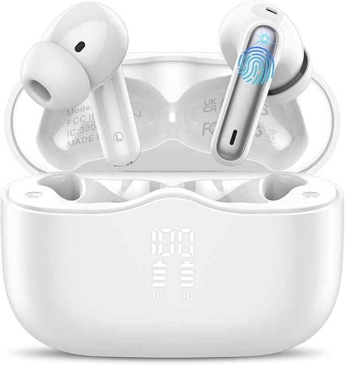Wireless Earbuds, Bluetooth 5.4 Headphones in Ear with 4 ENC Noise Cancelling Mic, New Wireless Earphones HiFi Stereo Deep Bass 40H Playtime, In-Ear Bluetooth Earbuds LED Display IP7 Waterproof, USB-C