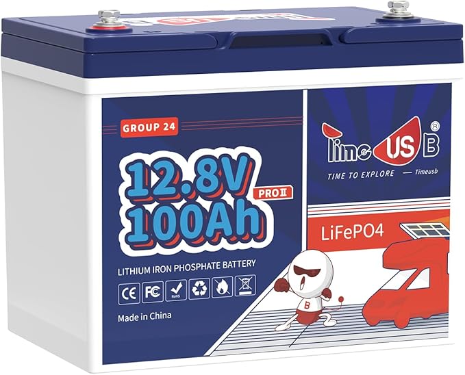 Timeusb 12V 100Ah LiFePO4 Lithium Battery Built-in 100A BMS. Automotive-Grade Cells, Group 24 Deep Cycle Lithium Batteries for RVs, Trolling Motors, Camper