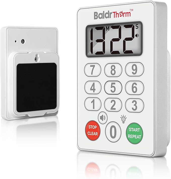 BaldrTherm Digital Kitchen Timer Waterproof, Strong Magnetic Cooking Timer with 3 Adjustable Volume Levels & Silent Flashing Light, Countdown Timer for Cooking, Baking Shower, Classroom