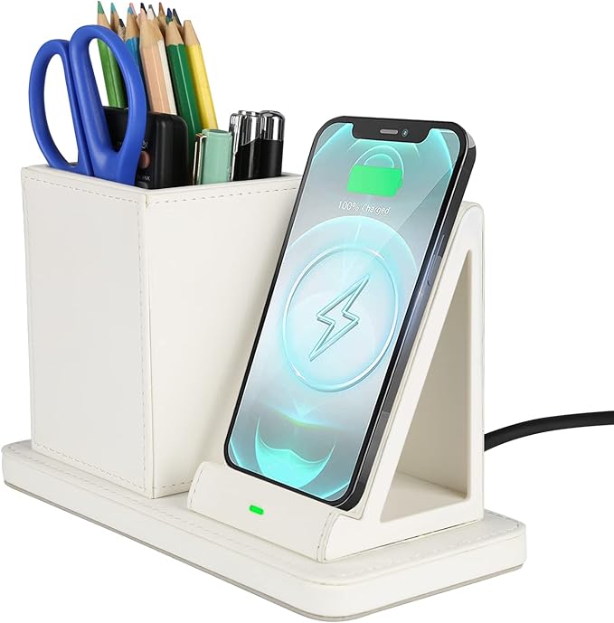 Wireless Charger with Desk Organizer, Wireless Charging Station for iPhone 13/13 Pro Max/13 Pro/12 Series/11/XS Max/XR/X/8Plus/SE 2, Wireless Charging Stand with Leather… (Marble)