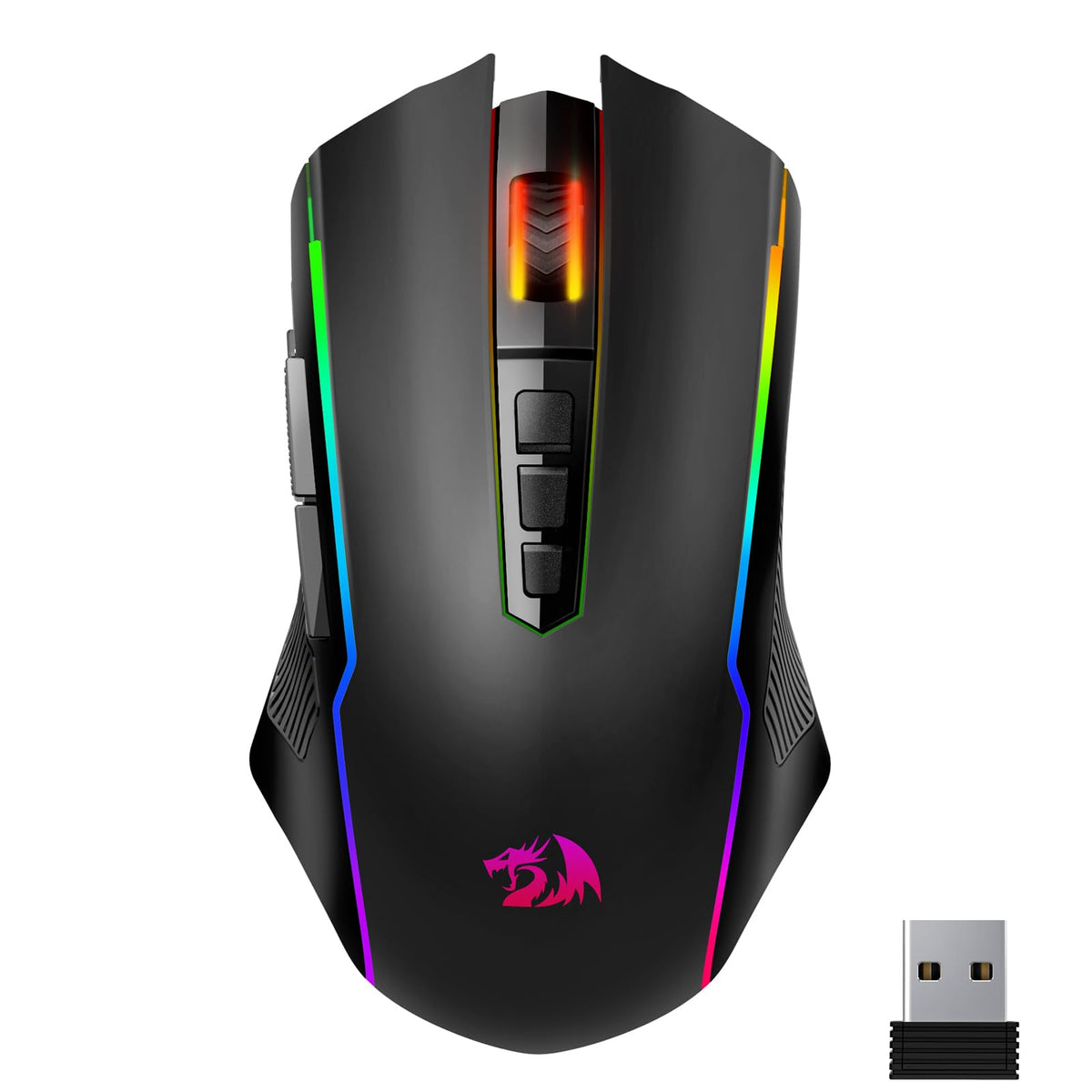 Redragon Wireless Gaming Mouse with RGB Backlit, 8000 DPI, with Fire Button, Macro Editing Programmable,70Hrs for Windows/Mac, Rechargeable, White, M910-WS