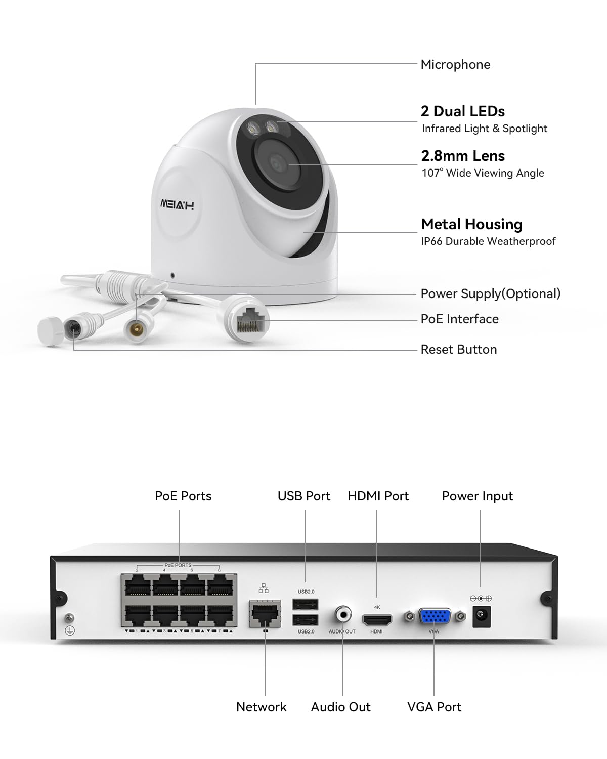 H.VIEW 8MP Security Camera System 4TB HDD, 8pcs POE Security Camera System 4k Outdoor, 8X 8MP Wired Outdoor IP Cameras with Two-Way Audio, Human AI Detection, Cameras System for Home Security