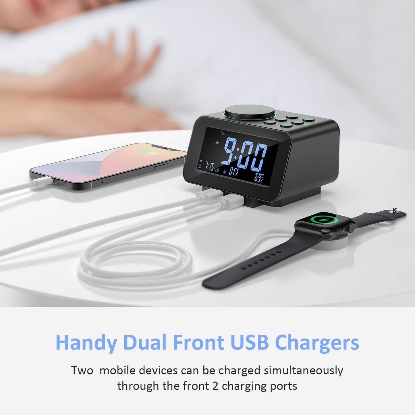 uscce Digital Dual Alarm Clock Radio for Bedrooms with 0-100% Dimmer