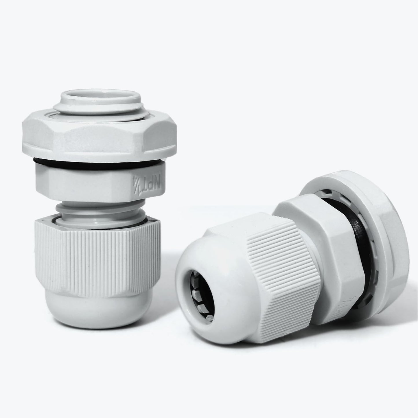 Bonsicoky 1/4" NPT Nylon Cable Glands, Grey, 10 Pcs