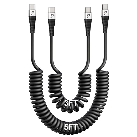 USB Type C Coiled Cable Fast Charging (3FT/5FT) 2Pack Android Auto Charging