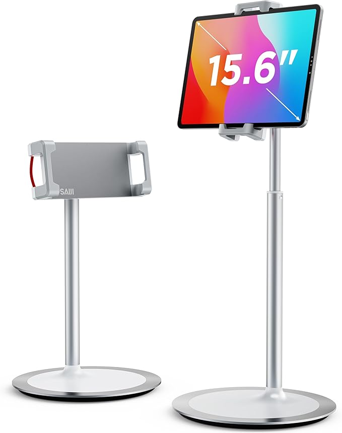 SAIJI iPad Stand for Desk - Height Adjustable & Weighted Base Phone Holder