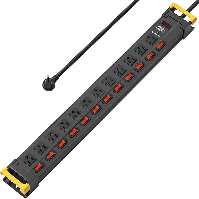 CRST 12-Outlet Metal Power Strip with Individual Switches, 15A/1875W