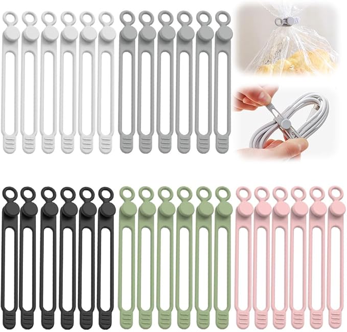 20pcs Data Cable Organizer, 2025 New Silicone Cable Ties Cable Management Organizer, 106mm Reusable Cord Organizers, Colorful Wire Organizers for Cords (20)