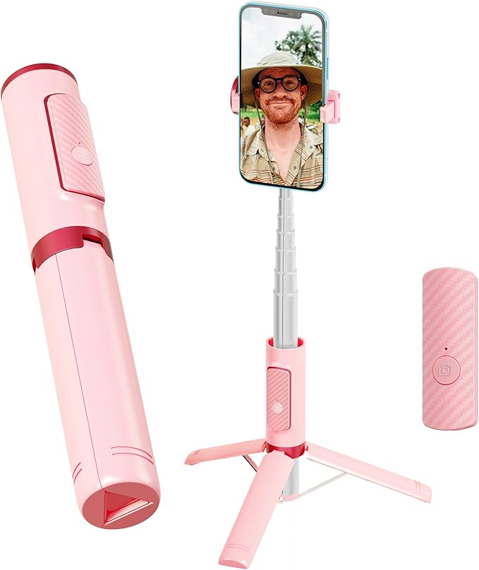 Selfie Stick Tripod with Remote Aluminum Alloy Phone Tripod Bluetooth Remote and 270°Rotation Stand Compatible with iPhone and Android Phone
