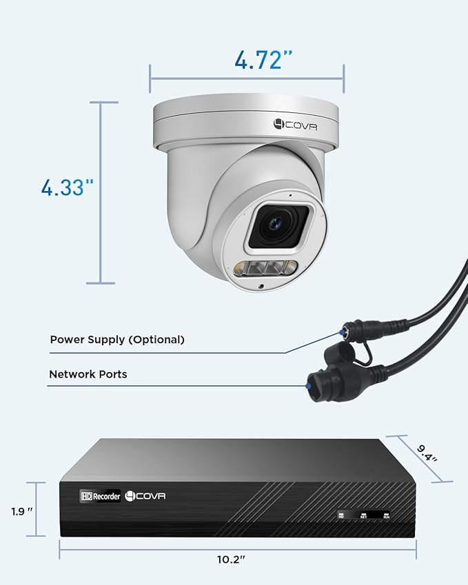 4COVR PoE PTZ Security Camera System 8 Channel, 8X 5MP IP PTZ Camera Two Way Audio, 280ー Pan 90ー Tilt 5X Optical Zoom, Smart Color Night Vision, Human Vehicle Detection, 4K NVR 2TB HDD, LY5XCP5M0808