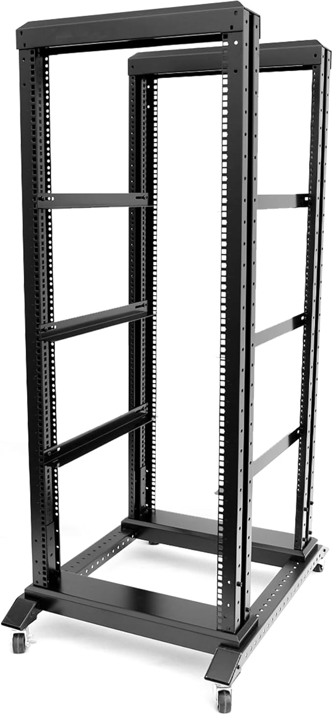 GlobalRack 27U Open Frame Rack on Wheels,Depth 15.75" Mobile IT Cabinet