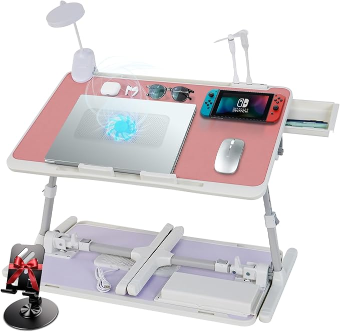 iXTRA Adjustable Laptop Lap Desk with Cooling Fan USB Light for Adults 60x40cm