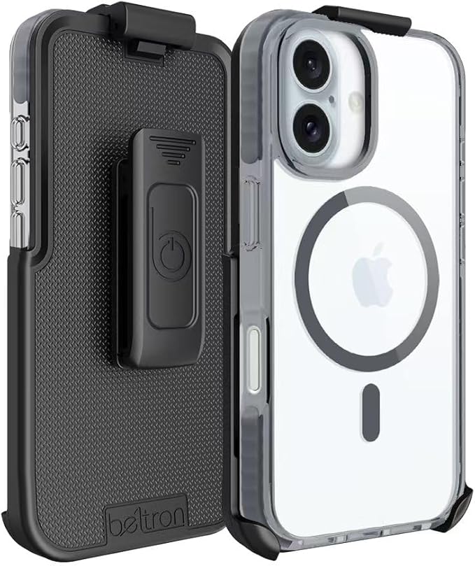 BELTRON Belt Case for iPhone 16 Pro Max, Slim Protective Transparent Case & Rotating Belt Clip Holster Combo (Compatible with MagSafe)