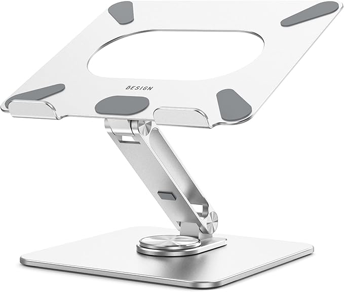 BESIGN LSX7 Laptop Stand with 360 Rotating Base, Ergonomic Adjustable Notebook Riser, Foldable Computer Holder Compatible with 10-15.6" Laptops (Gray)