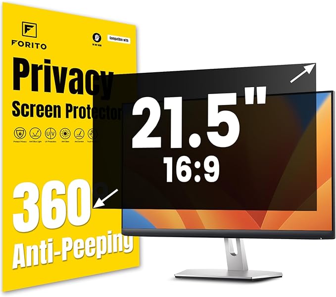 F FORITO 23.8 Inch 16:9 360°Privacy Screen Protector for Computer Monitor, Removable Eye Protection Anti Blue Light Anti Glare Computer Screen Privacy Shield for 23.8" Widescreen Monitors