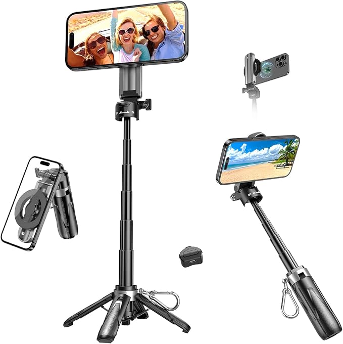 Retractable Mini Tripod for Cell Phone, Portable Selfie Stick Travel Phone Tripod with Remote Control Cell Phone Holder, Sturdy & Stable Adjustable Multi-Angle Shot Selfie Stick for Video Recording