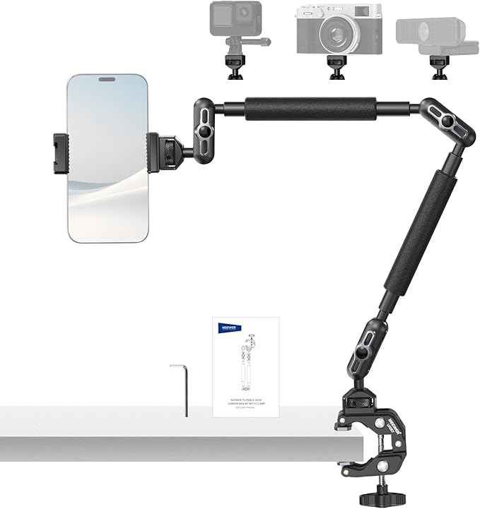 NEEWER 30" Articulating Magic Arm with Desk Super Clamp/Action Cam Mount/Phone Holder, Overhead Camera Mic Boom Stand, Compatible with GoPro iPhone DSLR Webcam Microphone Video Recording