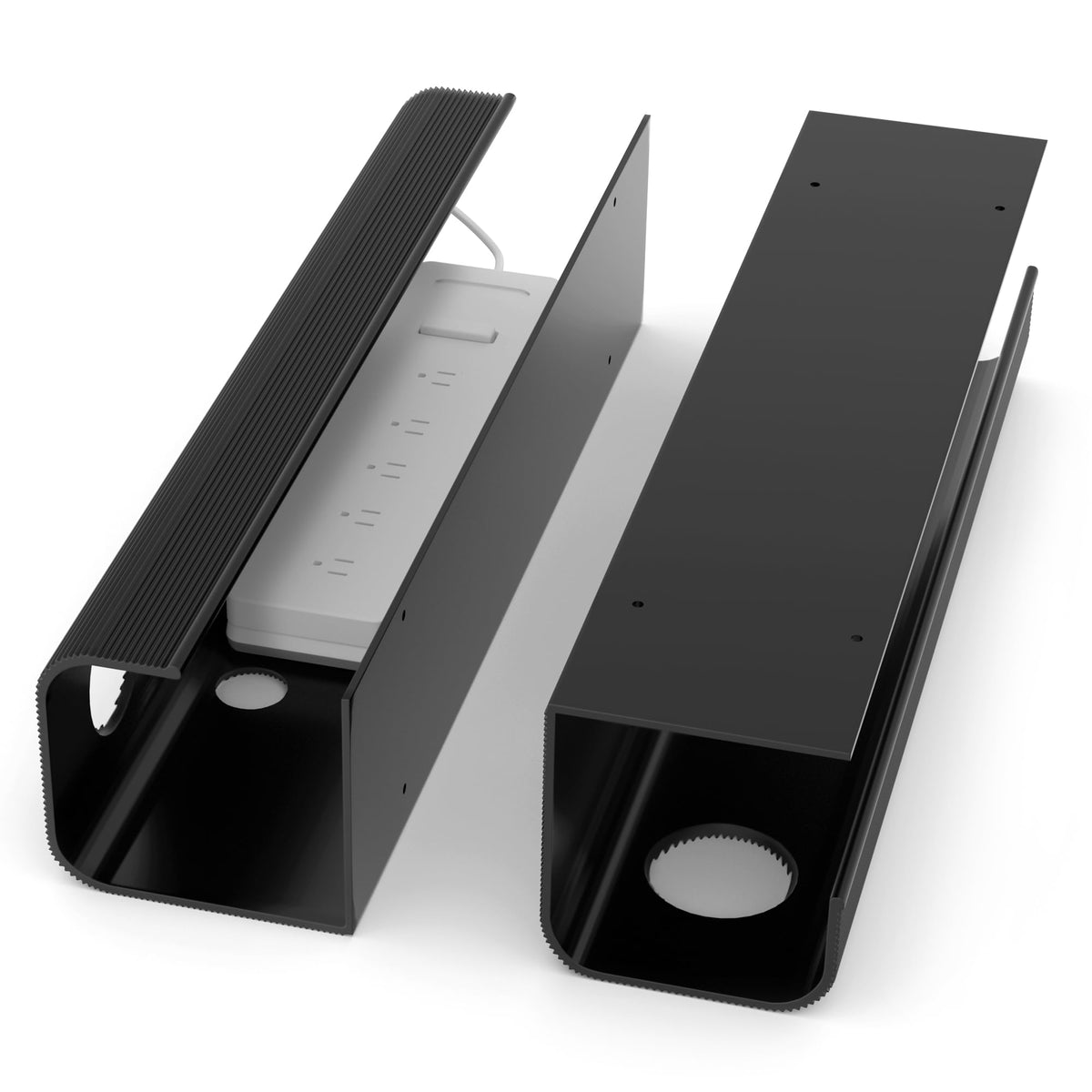 ZhiYo 2 Pack Large Capacity Cable Management Tray 31.5in (2xL15.7in), Thick PVC Under Desk Cable Tray Kit with 4 Cable Clips & 5 Ties, Standing Cord Management Desk Organizer for Office or Home, Black